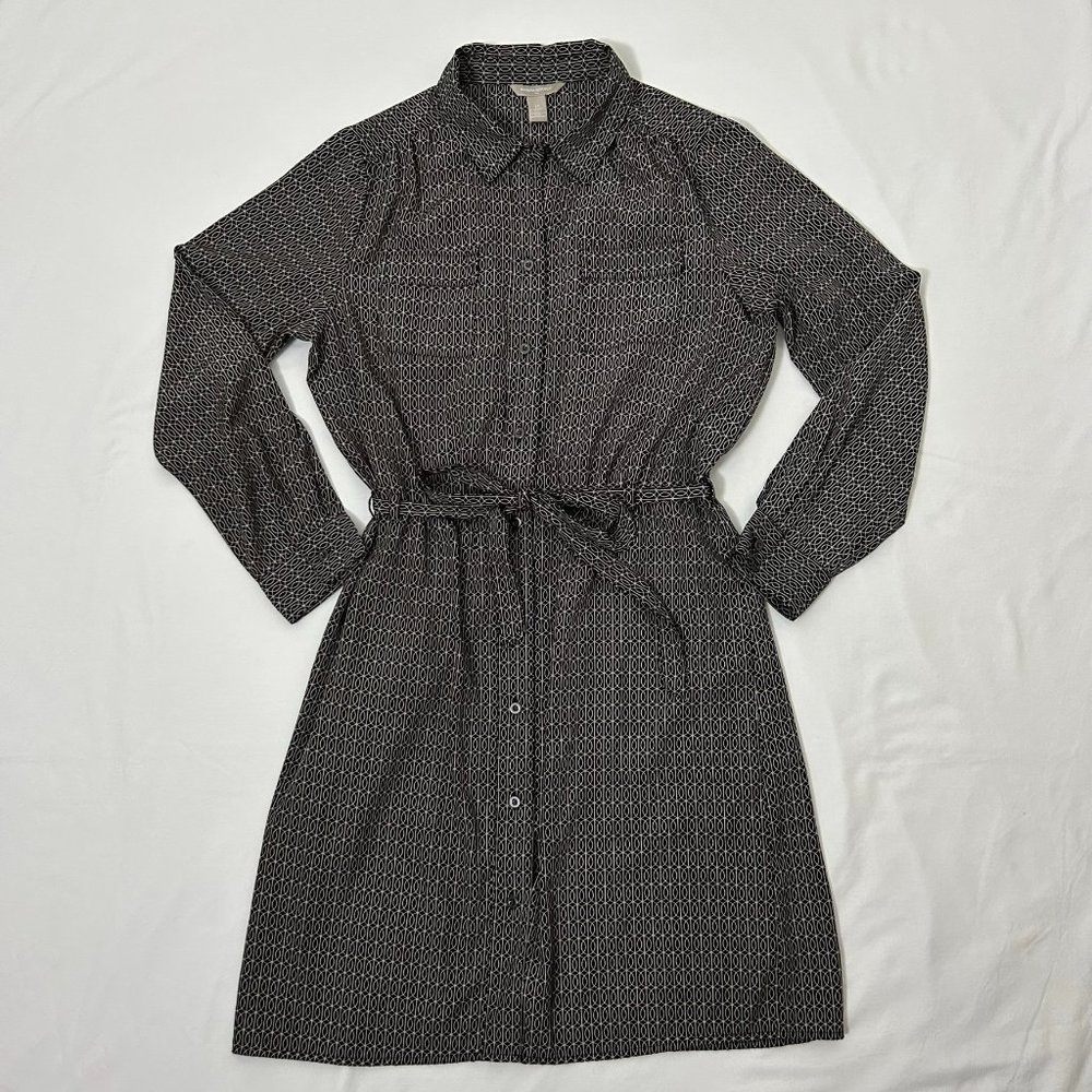 Banana Republic Factory Mid-length Shirtdress Black with Beige Pattern